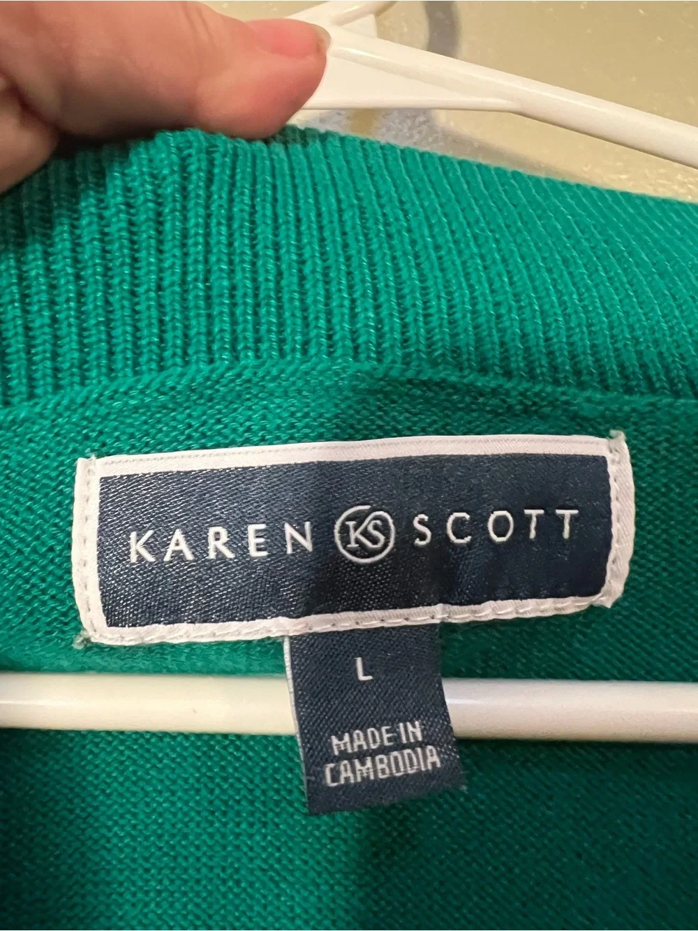 Karen Scott Women's Size Large V-Neck Pullover Sweater Kelly Green 100% Cotton